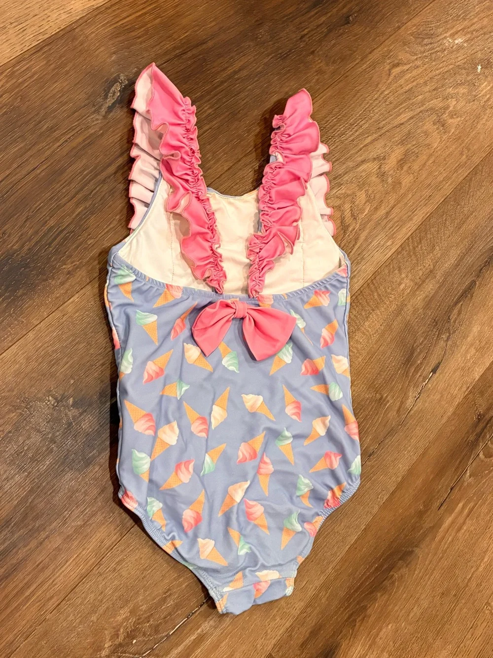 Southern Smocked Co Blue Pink Ice Cream One Piece Swimsuit Vacation Beach 5 Girl